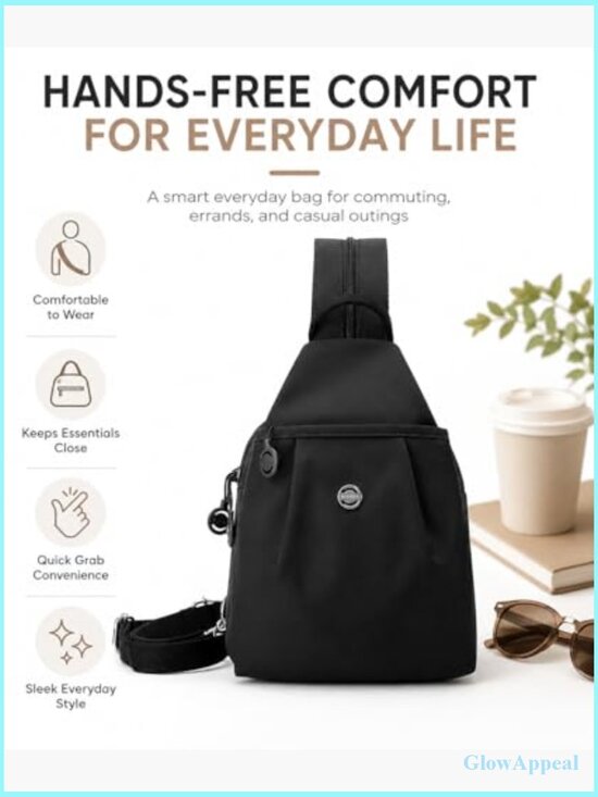 Water-Resistant Sling Backpack Hands-Free Crossbody Chest Bag Travel Work Gym
